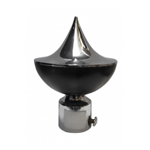 Stylish stainless steel curtain finial with glossy brown layered design, silver rings, and polished dome top for curtain rods.