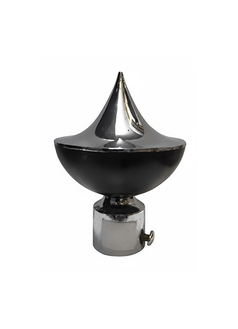 119-V Stylish stainless steel curtain finial with glossy brown layered design, silver rings, and polished dome top for curtain rods.