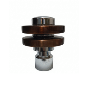 Stylish stainless steel curtain finial with glossy black layered design, silver rings, and polished dome top for curtain rods.