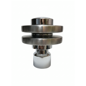 Cylindrical stainless steel curtain rod finial with horizontal groove detailing for modern home décor.