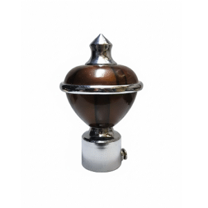 Stylish stainless steel curtain finial with glossy black layered design, silver rings, and polished dome top for curtain rods.