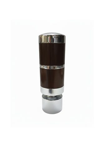 137-C Stylish stainless steel curtain finial with glossy black layered design, silver rings, and polished dome top for curtain rods.