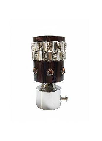 144 Stylish stainless steel curtain finial with glossy black layered design, silver rings, and polished dome top for curtain rods.