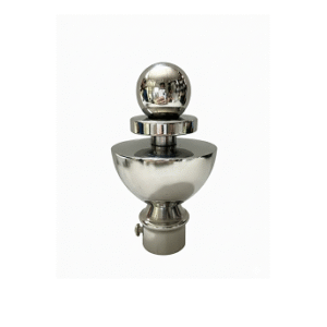Cylindrical stainless steel curtain rod finial with horizontal groove detailing for modern home décor.