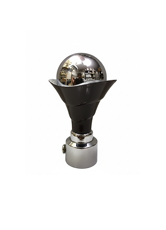 158-C Egg-top curtain rod finial with dark wood and chrome band detailing, designed for elegant rod-end finishing.