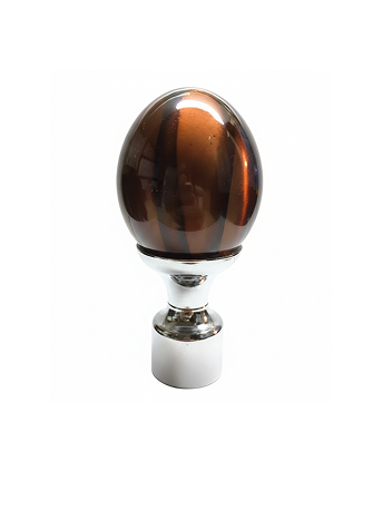 165-C Egg-shaped curtain rod finial with dark wood and chrome band detailing, designed for elegant rod-end finishing.