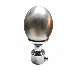 egg shaped stainless steel curtain rod finial with horizontal groove detailing for modern home décor.