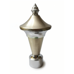 Cylindrical stainless steel curtain rod finial with horizontal groove detailing for modern home décor.