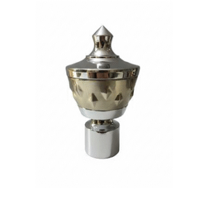 Cylindrical stainless steel curtain rod finial with horizontal groove detailing for modern home décor.
