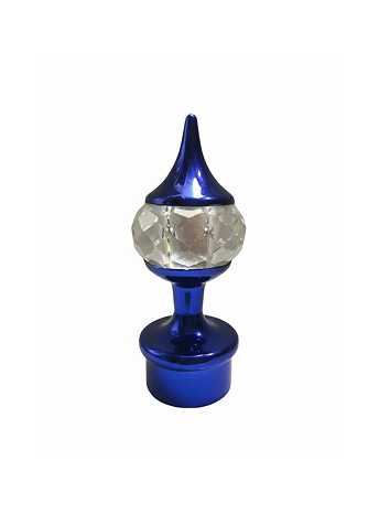 302-Blue blue curtain rod finial with crystal centerpiece and pointed top for elegant home décor.
