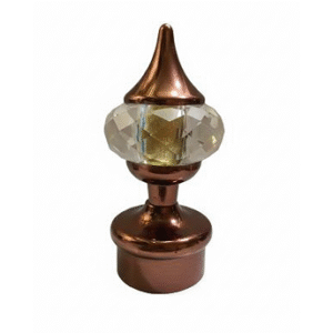 Golden curtain rod finial with crystal centerpiece and pointed top for elegant home décor.