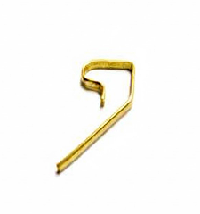 golden metal D-shaped curtain hooks with smooth finish, designed for secure hanging on curtain tracks and drapery systems.