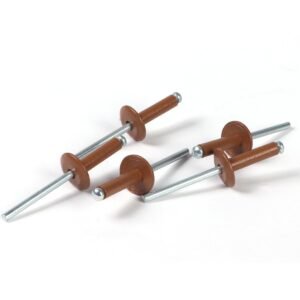 Set of aluminum blind pop rivets with brown painted heads for secure and decorative metal or plastic joining applications.