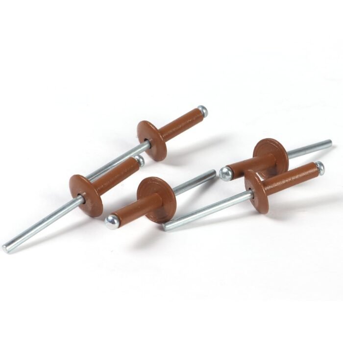 Set of aluminum blind pop rivets with brown painted heads for secure and decorative metal or plastic joining applications.