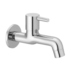 Minimalist chrome basin faucet with curved spout and single lever handle, designed for smooth water flow and temperature control.