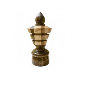 Striped wooden curtain rod finial with tiered design and pointed top, crafted for elegant rod-end finishing.