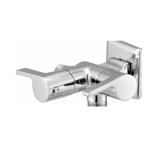 Chrome-finished concealed diverter with single lever handle and dual outlets, designed for switching water flow between shower and spout.