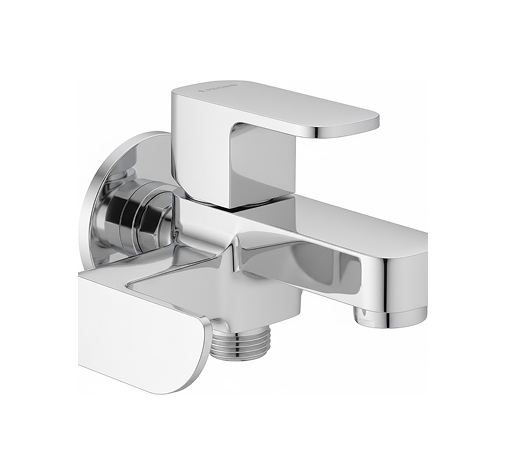 2 in 1 bib cock 5 Chrome-finished concealed diverter with single lever handle and dual outlets, designed for switching water flow between shower and spout.