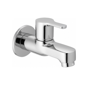Minimalist chrome basin faucet with curved spout and single lever handle, designed for smooth water flow and temperature control.