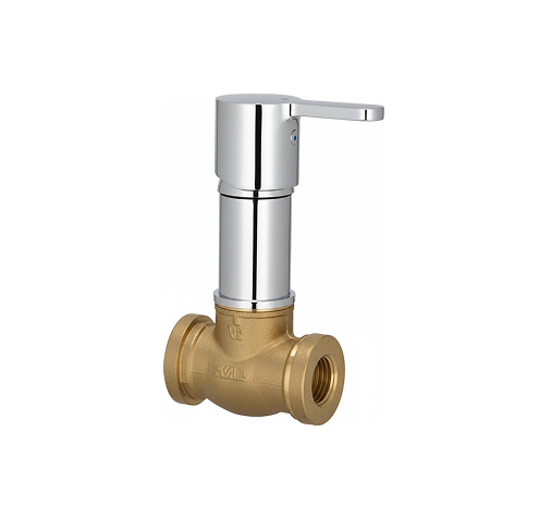 Concealed Stop Cock 1 Chrome-plated brass angle cock with lever handle and wall flange, designed for controlling water flow to bathroom and kitchen fixtures.