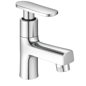chrome basin faucet with curved spout and single lever handle, designed for smooth water flow and temperature control.