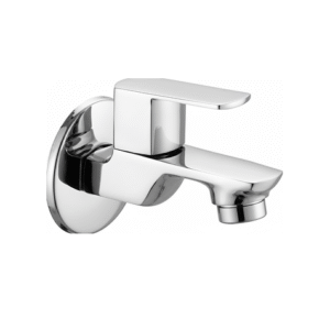 chrome basin faucet with curved spout and single lever handle, designed for smooth water flow and temperature control.