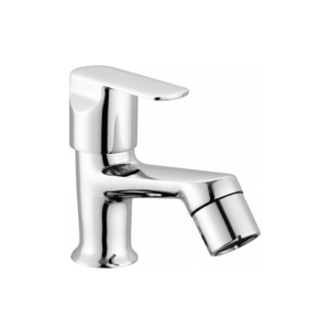 chrome basin faucet with curved spout and single lever handle, designed for smooth water flow and temperature control.