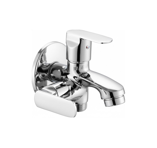 Group 1272631383 Chrome-finished concealed diverter with single lever handle and dual outlets, designed for switching water flow between shower and spout.