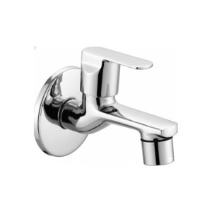 chrome basin faucet with curved spout and single lever handle, designed for smooth water flow and temperature control.