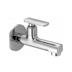chrome basin faucet with curved spout and single lever handle, designed for smooth water flow and temperature control.