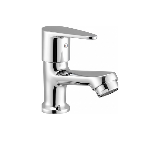 Group 1272631400 chrome basin faucet with curved spout and single lever handle, designed for smooth water flow and temperature control.
