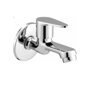 chrome basin faucet with curved spout and single lever handle, designed for smooth water flow and temperature control.