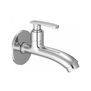 chrome basin faucet with curved spout and single lever handle, designed for smooth water flow and temperature control.