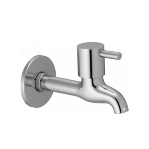 chrome basin faucet with curved spout and single lever handle, designed for smooth water flow and temperature control.
