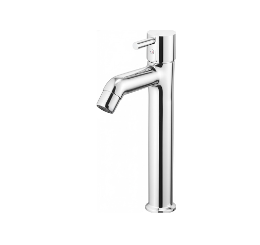 Long Pillar Cock Tall chrome basin mixer with cylindrical body and single lever handle, designed for vessel sinks and modern bathrooms.
