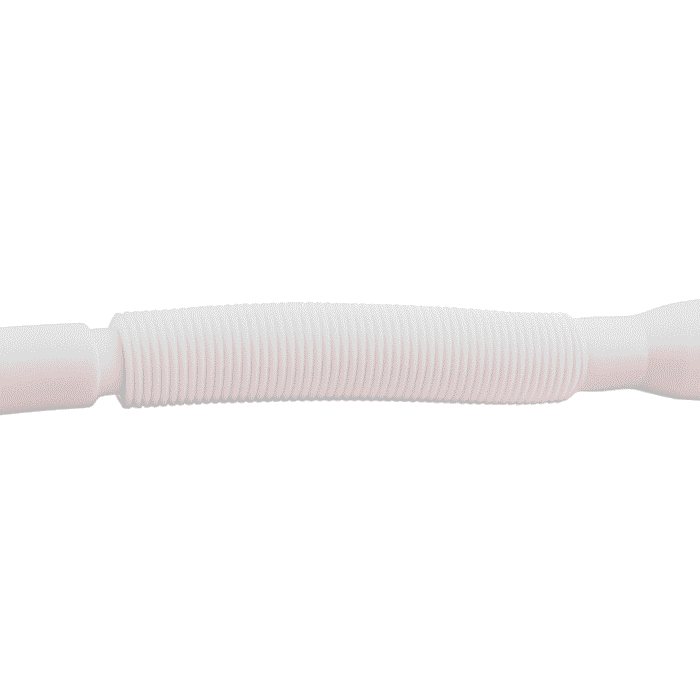 White flexible corrugated plastic waste pipe with ribbed middle section and smooth cylindrical + funnel-shaped ends, suitable for sink and basin drainage.