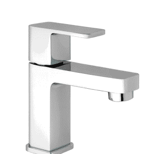 chrome basin faucet with curved spout and single lever handle, designed for smooth water flow and temperature control.