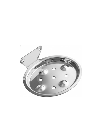1jp-1 Chrome-finish single stainless-steel soap holder with drainage holes.
