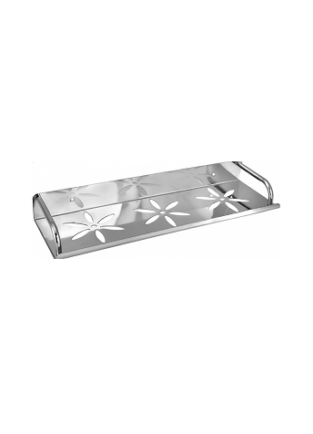 1jp-1 Wall-mounted stainless-steel bathroom shelf with drainage holes in chrome finish.