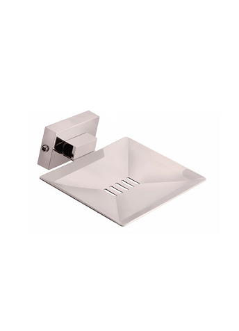 1jp-1 Chrome-finish single stainless-steel soap holder with drainage holes.