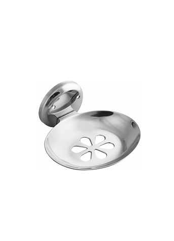 1jp-2 Chrome-finish single stainless-steel soap holder with drainage holes.