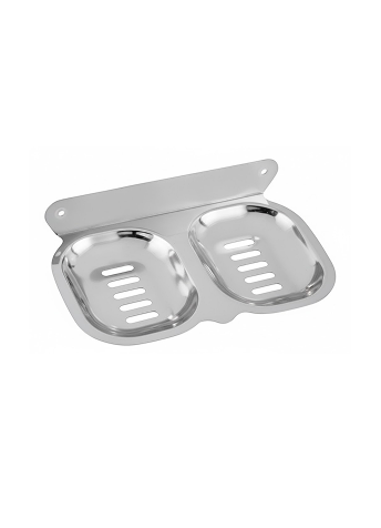 1jp-2 Chrome-finish double stainless-steel soap holder with drainage holes.