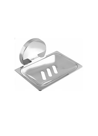 1jp-3 Chrome-finish single stainless-steel soap holder with drainage holes.