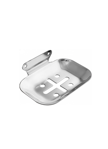 1jp-4 Chrome-finish single stainless-steel soap holder with drainage holes.
