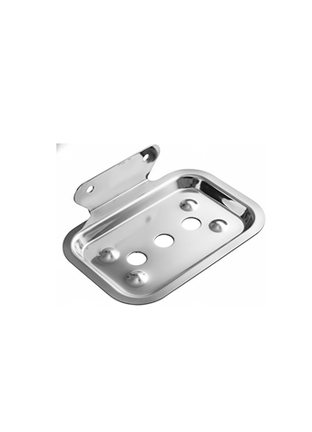 1jp-5 Chrome-finish single stainless-steel soap holder with drainage holes.