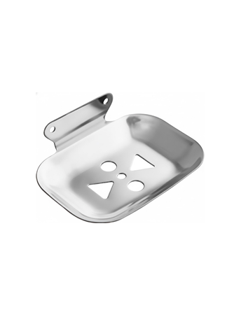 1jp-8 Chrome-finish single stainless-steel soap holder with drainage holes.