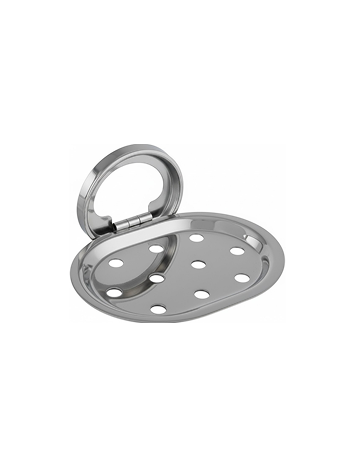 1jp Chrome-finish single stainless-steel soap holder with drainage holes.