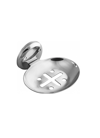 2jp-1 Chrome-finish single stainless-steel soap holder with drainage holes.