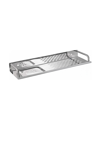 2jp-1 Wall-mounted stainless-steel bathroom shelf with drainage holes in chrome finish.