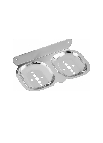 2jp-2 Chrome-finish double stainless-steel soap holder with drainage holes.